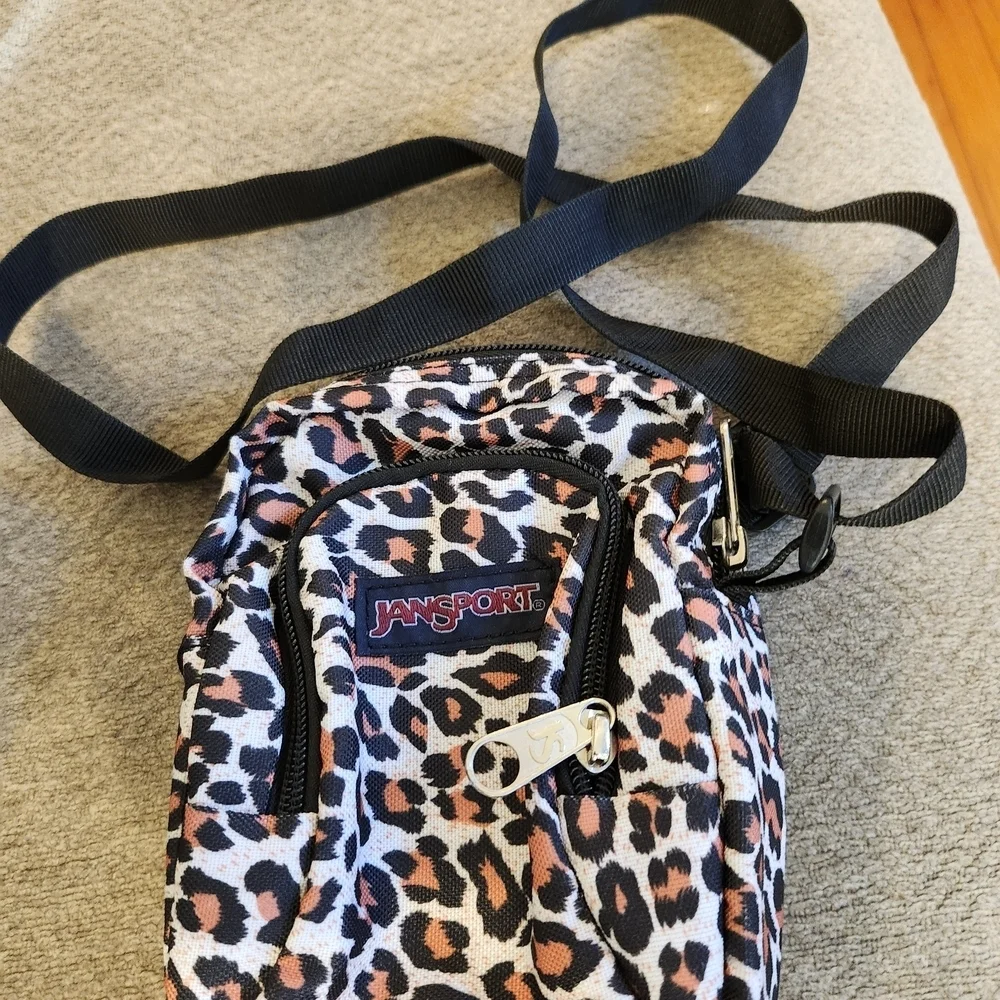 Jansport Leopard Print Sling/Crossbody with Black Straps